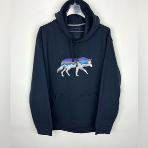 Patagonia Back For Good Uprisal Hoody Mens XL Navy Blue Wolf Graphic Logo